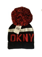 DKNY Women's Pom Pom Hat Beanie Knit Red, Black, White U7