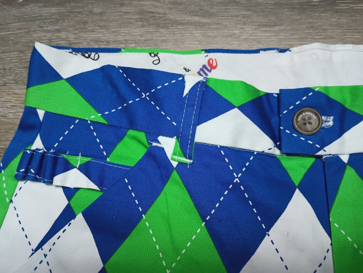 Royal & Awesome Golf Pants NWT Blue White Green Diamond