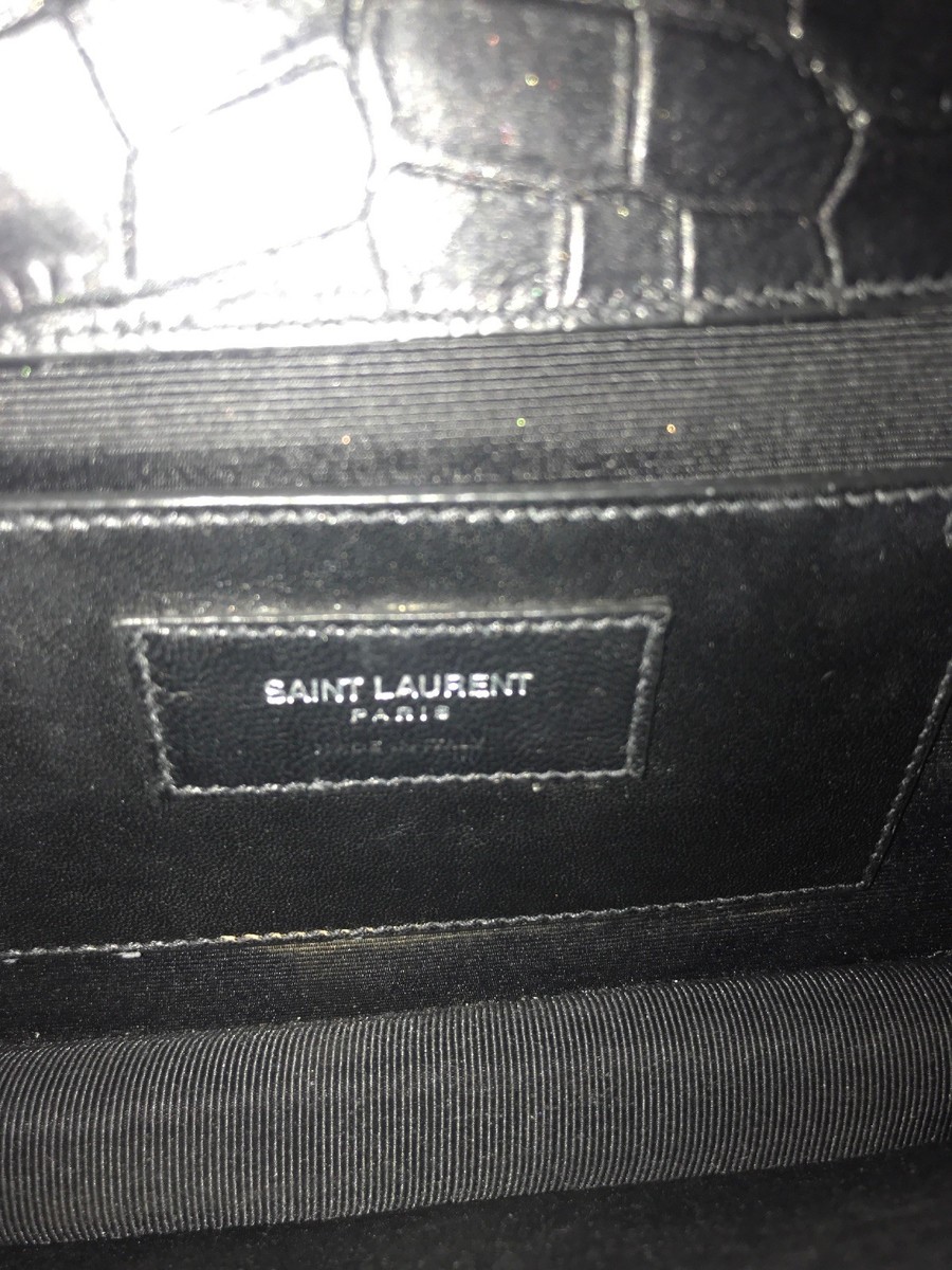 Authentic YSL Yves Saint Laurent Crocodile Embossed Black Leather