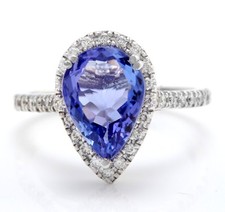 4.05 Carat Natural Blue Tanzanite and Diamonds in 14K Solid White Gold Ring
