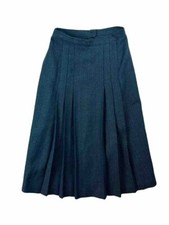 Hyde Point Fashions VTG Green Wool Herringbone Pleated Skirt Size 6P Tweed