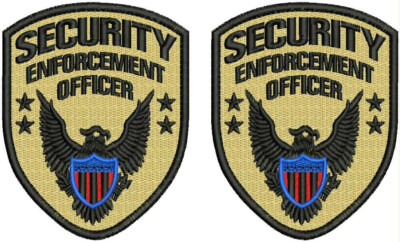 SECURITY SHOULDERS  EMBROIDERY PATCH 4.5X3.75''X Velcr@ On Back Black On Tan
