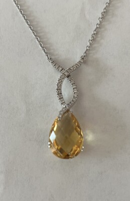 Alfieri & St. John 18K White Gold Citrine and Diamond Pendant Necklace 20023593