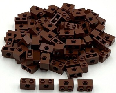 Lego 100 New Reddish Brown Technic Bricks Building Blocks 1 x 2 with Holes Parts