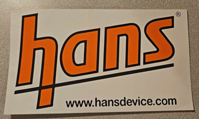HANS Device Decal Sticker Rectangle Orange & Black on White New Racing