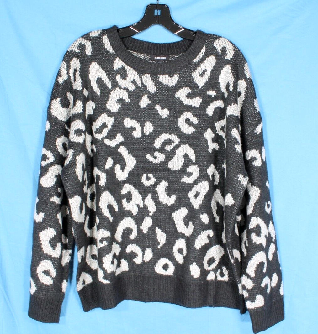 MITTOSHOP Black/Gray LEOPARD PRINT Ribbed Trim MIDWEIGHT Knit Sweater Sz XL