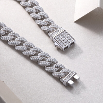 4.7CTW MOISSANITE 10mm Miami Cuban Link Prong Bracelet Iced 925 Sterling Silver