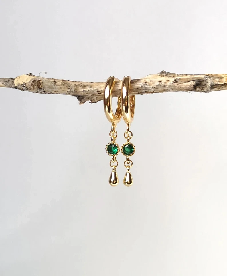Pendientes verde esmeralda enchapados en oro 925 pendientes de regalo para mujer Foto 2 de 4