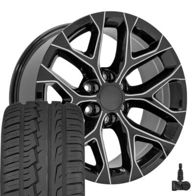 Milled Black Snowflake CK156 20 in Rims 275/55R20 Tire TPMS Set Fits Cadillac