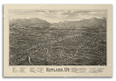 Rutland Vermont 1885 Historic Panoramic Town Map - 20x30