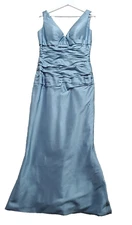 Sarah Danielle Evenings Dress Women's 10 Blue Satin 100% Silk Ruched Back Zip