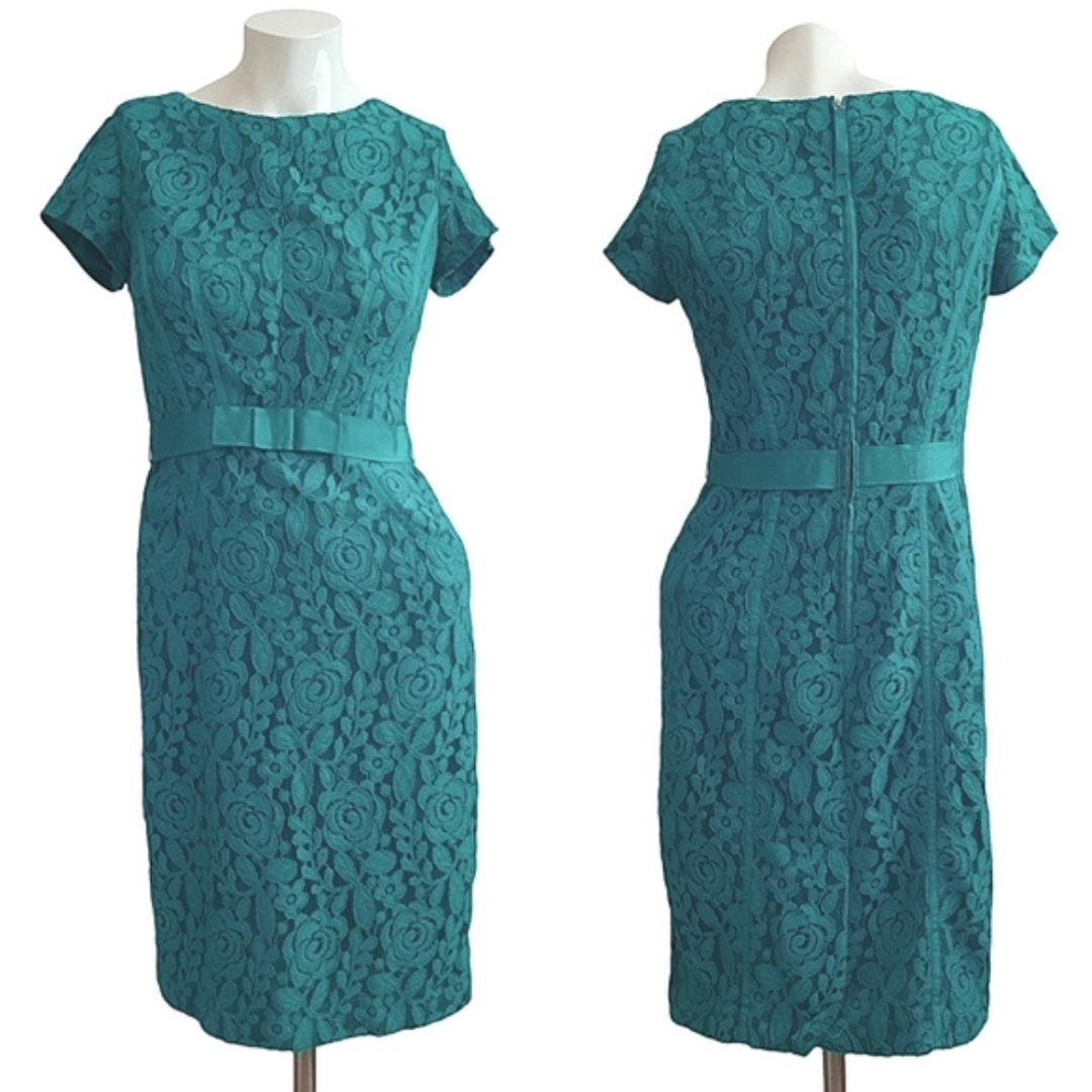 Just Taylor Womens Dress 2 Solid Green Floral Lace Short Sleeve Sheath  Cocktail