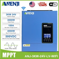 3000W Solar Hybrid Inverter Off Grid 110 120V 24V MPPT 500V 100A Charger WIFI