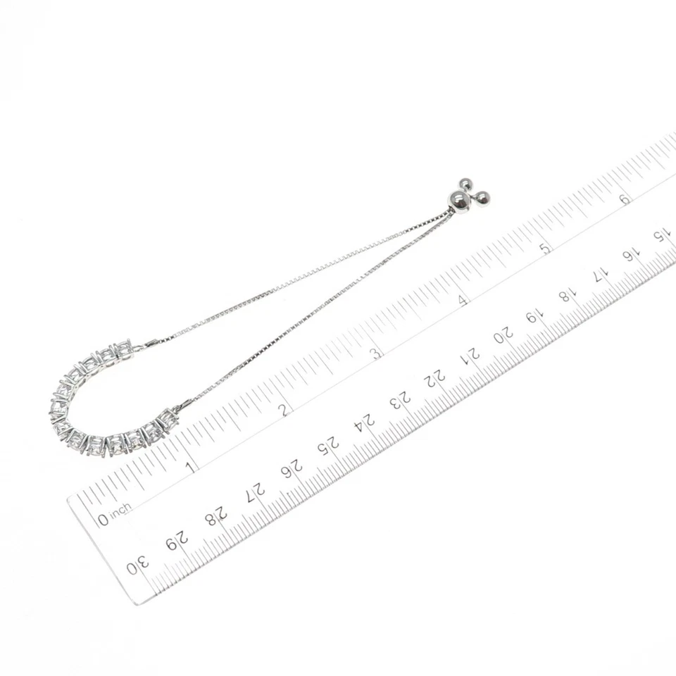 925 Sterling Silver Round-Cut C Z Tennis Link Adjustable Bolo Bracelet 6-8.25" - Image 2 of 4