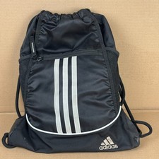 Adidas Black Drawstring Backpack Gym Sack Bag 3 Stripe Logo Zipper Pocket 17