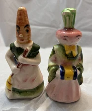 Vintage 1950s Anthropomorphic Vegetables S & P Shakers Carrot Girl & Turnip Girl