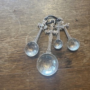 Vintage Measuring Metal Cross Crucifix Spoons Dash of Faith, Love, Hope, Joy T2