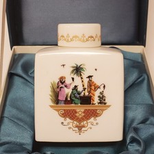 Vintage Royal Worcester China Perfume Scent Bottle Asian Tea Caddy  Form #3847