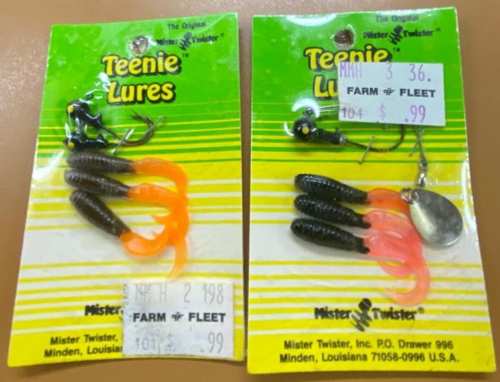 Vintage Mister Twister Teenie Curly Tail Lures Black/Pink Fishing