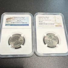 TWO 2020-W NGC MS65 America the Beautiful 25C Weir Farm V75 WWII Privy Lot of 2