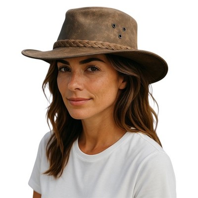 Damen Aussies Western Style Leder Cowboy Hut braun leicht knautschbar S-XXL