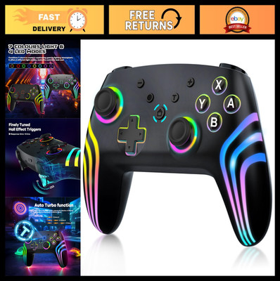 Wireless Pro Controller for Switch Lite OLED PC - RGB Lighting, Dual Vibration,