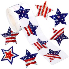 Patriotic Star Stickers Roll Holographic American Flag Star Seal Stickers Red Bl