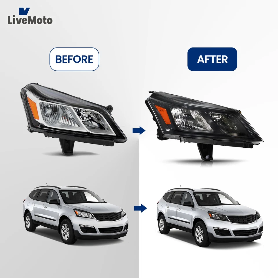 Upgrade Halogen Headlights For 2013-2017 Chevy Traverse Black Left+Right Pair Foto 3 de 4