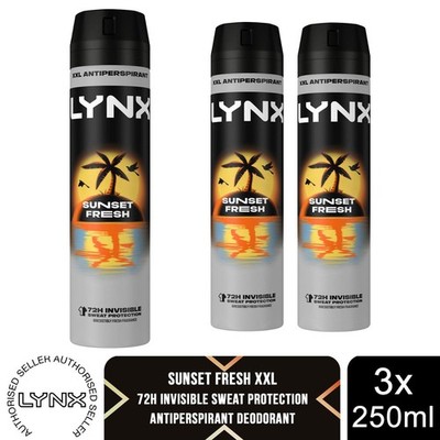 Lynx XXL Sunset Fresh Anti Transpirant Body Spray 250ml 3er Pack Herren Deo