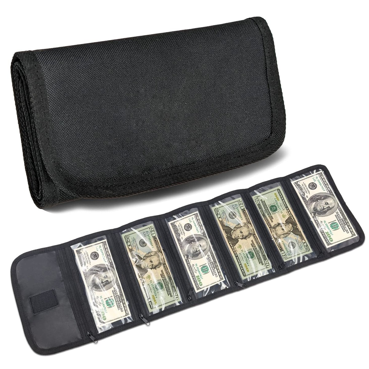 Money Pouch, Money Organizer for Cash with 6 Zippered Pockes, Cash