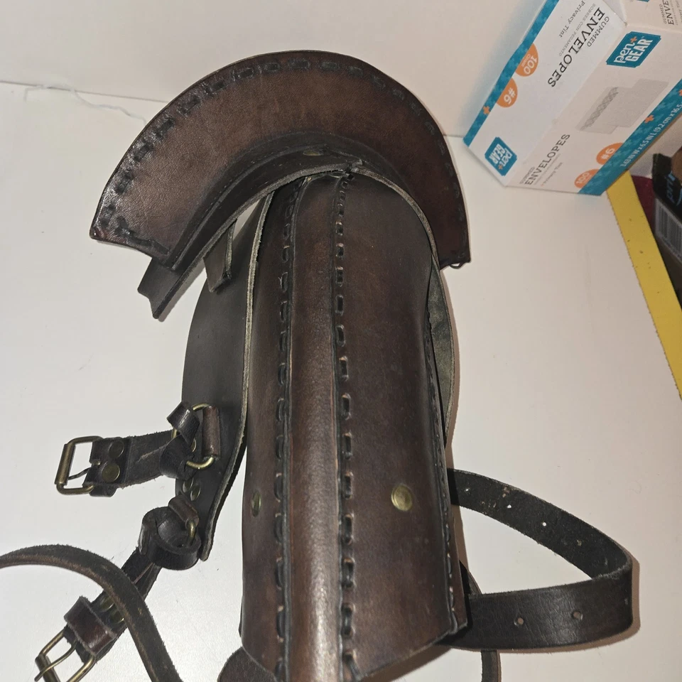 Armadura medieval de hombro de cuero real LARP cosplay armadura marrón hebilla única Foto 4 de 4