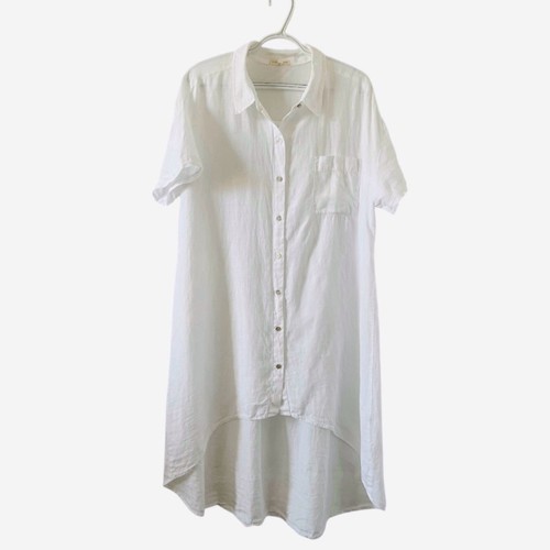 Eileen Fisher Irish Linen Tunic Shirt Dress Button Front High Low Large White - Picture 2 of 9