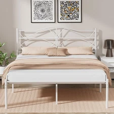 Base De Cama Queen Size Blanca Metal Con Cabecera Marco Bed Baratas En Oferta US