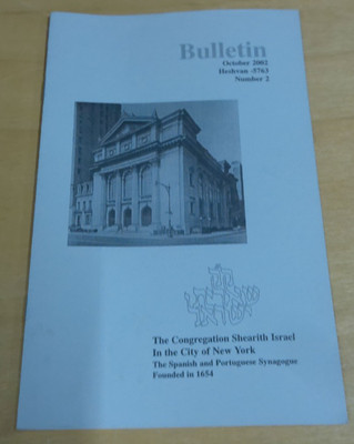 2002 Shearith Israel Bulletin NYC Jewish Synagogue Oct No 2