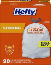 Hefty Strong 13-Gallon Tall Kitchen Trash Bags, Unscented, White, 90 Ct
