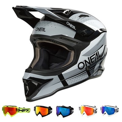 O'Neal 1 SRS RC schwarz grau MX Helm Crosshelm + HP7 Brille Motocross Enduro