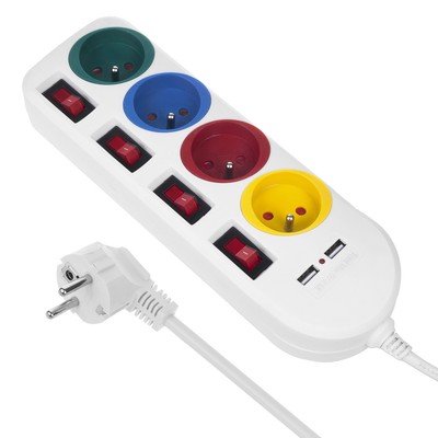 Elektrische Mehrfachsteckdose mit 4 Steckdosen und 2 USB-Anschlüssen Maclean