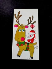 1 VTG NOS Norcross Xmas Greeting Card Silly Reindeer Adoring His Grumpy Santa