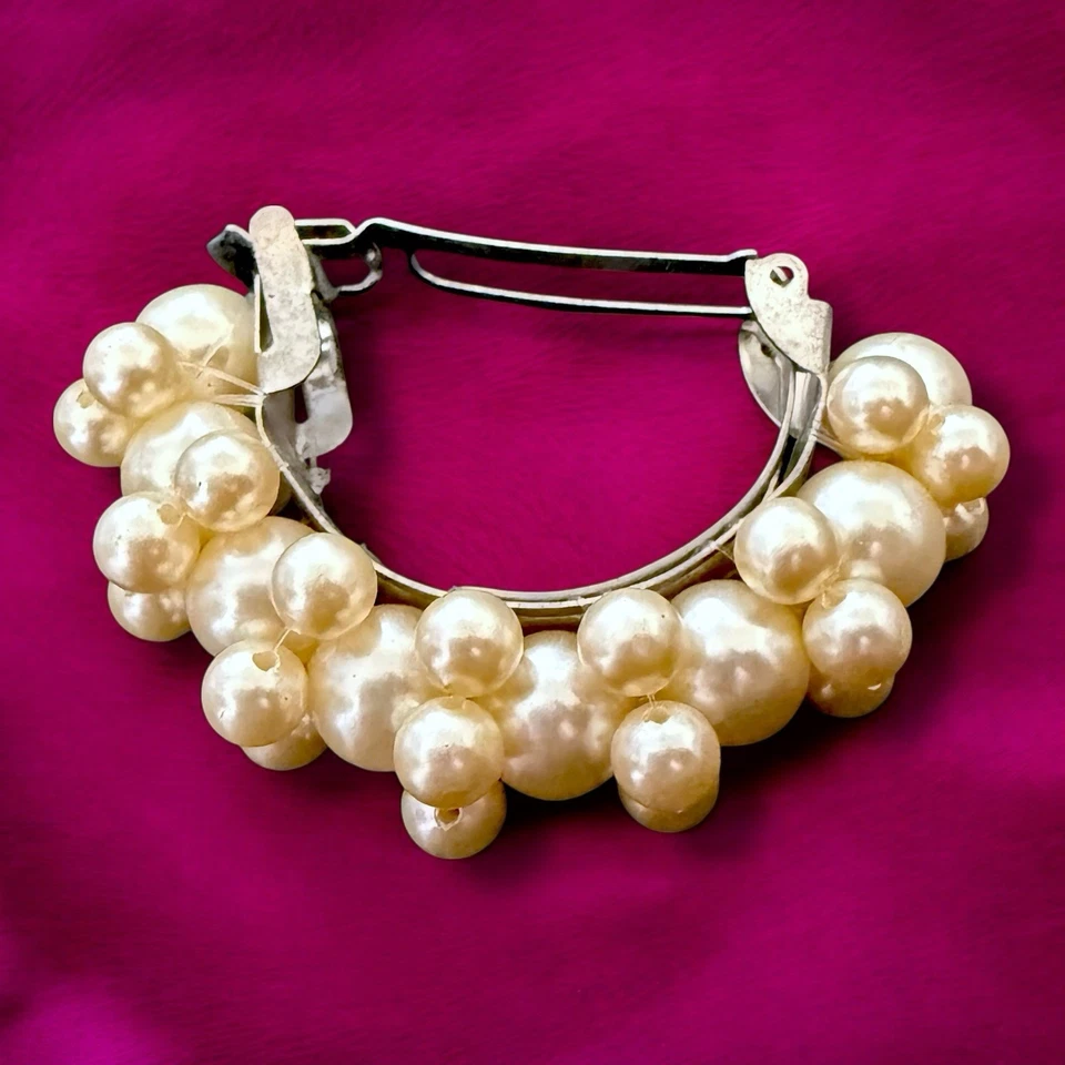 Pearl Cluster Hair Clip Barrette Silver Tone Mid Century Vintage Accessory - Image 2 of 4