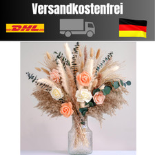 Trockenblumenstrauß Glasvase Pampasgras Rosen Boho Deko