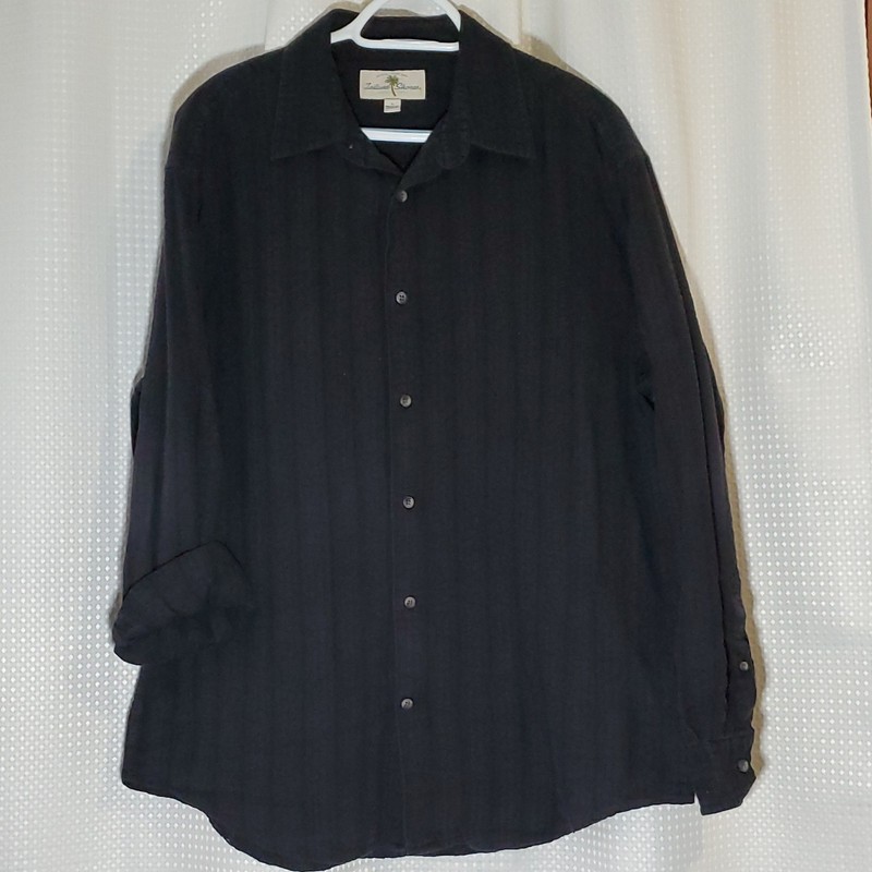Island Shores Men's Black Solid Cotton Long Sleeve Button-Up Shirt L Regular
