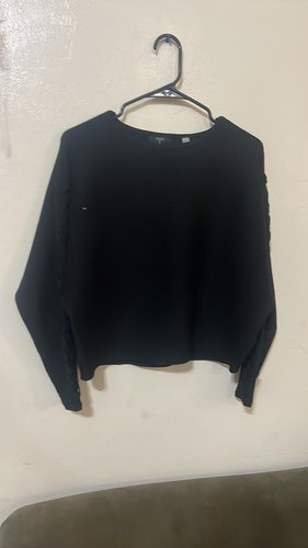 Tahari T Black Ribbed Knit Boxy Crewneck Sweater