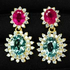 Gorgeous Green Sapphire & Red Rubellite 12.56Ct 925 Sterling Silver Earrings