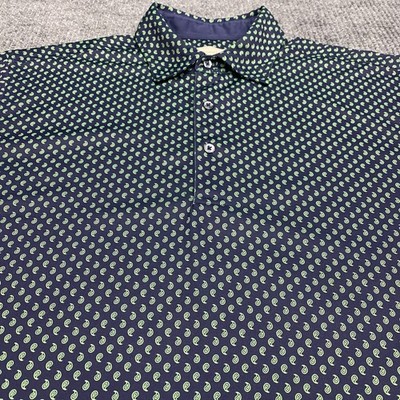 Donald Ross Polo Shirt Mens L Paisley Blue Green Geometric AOP Performance Golf