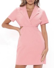Fashion Nova Women Pink Cut Out Mini Dress Short Sleeve Collared Size M