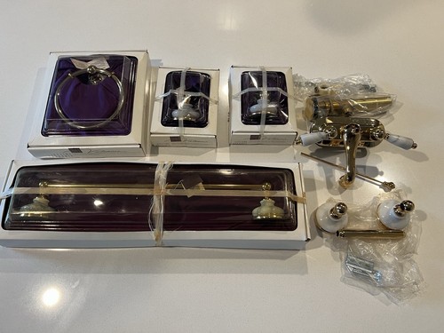 VALENCIA White Marble & Gold (Solid Brass) Bathroom Fixt Lot! Faucet Towel Etc - 第 1/11 張圖片