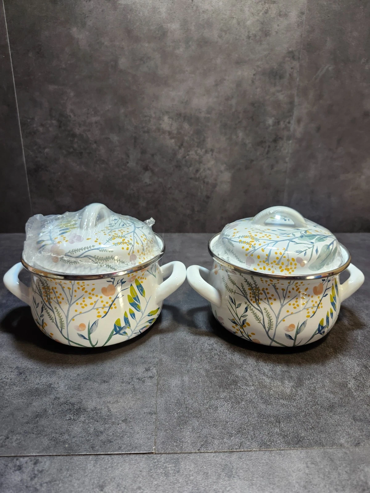 Crofton Casserole Pot Dutch Oven 1 Qt. Floral Enamelware Double Handle Pair