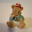Teddy Babies Co. Small Ceramic Bear Figurine Red Hat Blue Shirt Book Vintage — photo 1