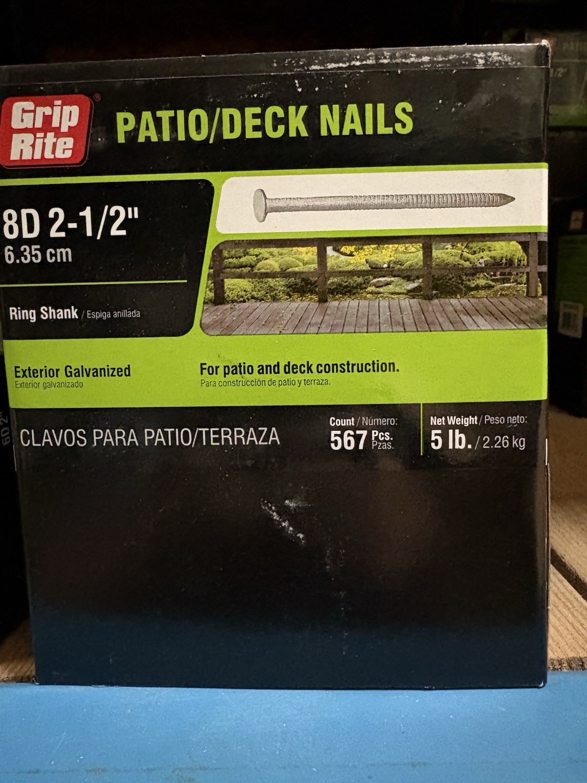 GripRite 8D, 11 Gauge, 2-1/2" Galvanized Patio Decking Nails 5 Lbs