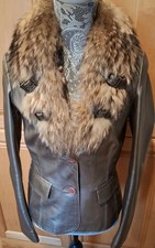 CACHE  LEATHER JACKET WITH DETACHABLE FUR COL...